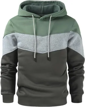Men Hoodies Color Block Casual Long Sleeve Pullover Tops Vintage Workout Drawstring Hooded Sweatshirts 2024 Fashion