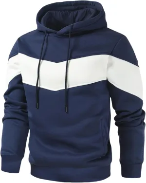 Men Hoodies Color Block Casual Long Sleeve Pullover Tops Vintage Workout Drawstring Hooded Sweatshirts 2024 Fashion