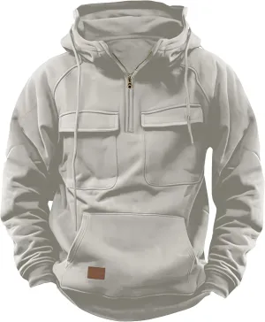 Men Tactical Hoodies Quarter Zip Long Sleeve Hooded Sweatshirts with Pockets (S-XXL)