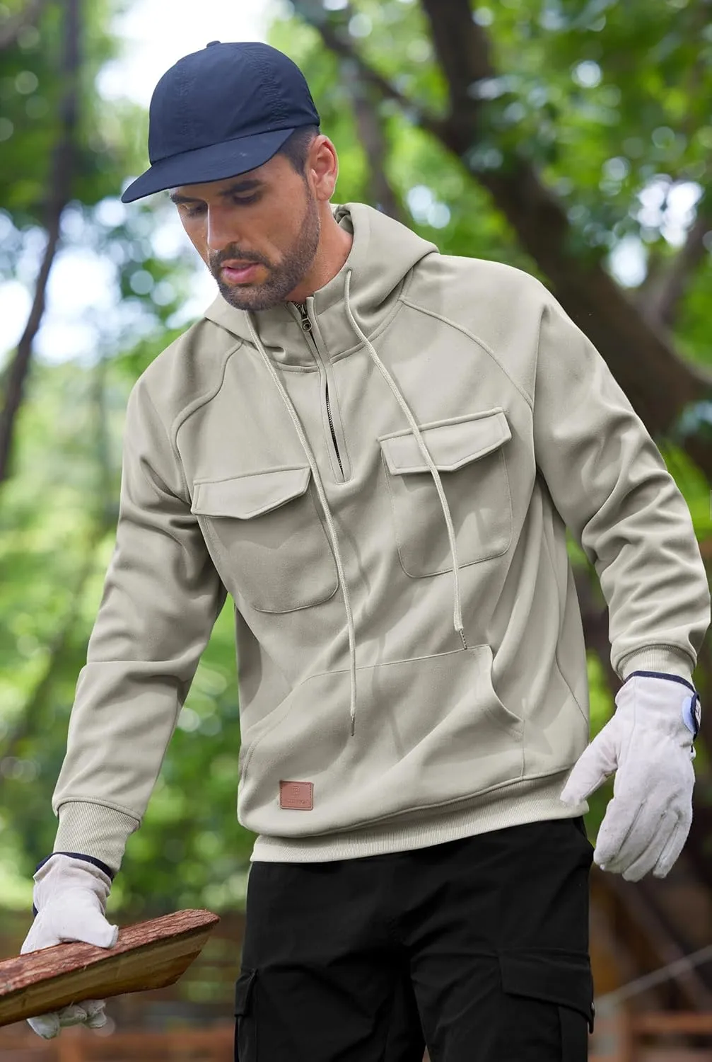 Men Tactical Hoodies Quarter Zip Long Sleeve Hooded Sweatshirts with Pockets (S-XXL)