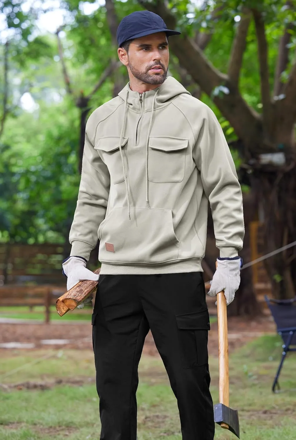 Men Tactical Hoodies Quarter Zip Long Sleeve Hooded Sweatshirts with Pockets (S-XXL)