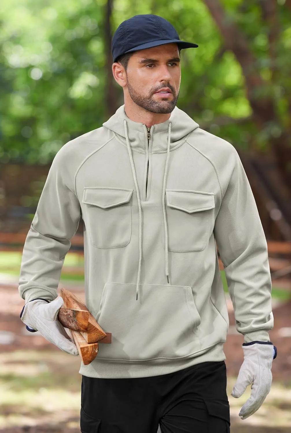 Men Tactical Hoodies Quarter Zip Long Sleeve Hooded Sweatshirts with Pockets (S-XXL)