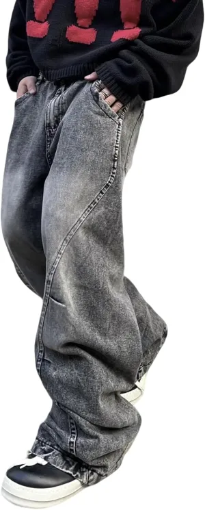 Men's Baggy Jeans Y2K Vintage Wide Leg Denim Pants Hip Hop Extra Loose Skater Jeans Streetwear