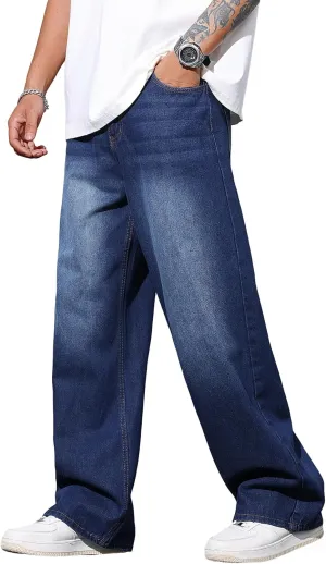 Men's Baggy Jeans Y2K Vintage Wide Leg Denim Pants Hip Hop Extra Loose Skater Jeans Streetwear