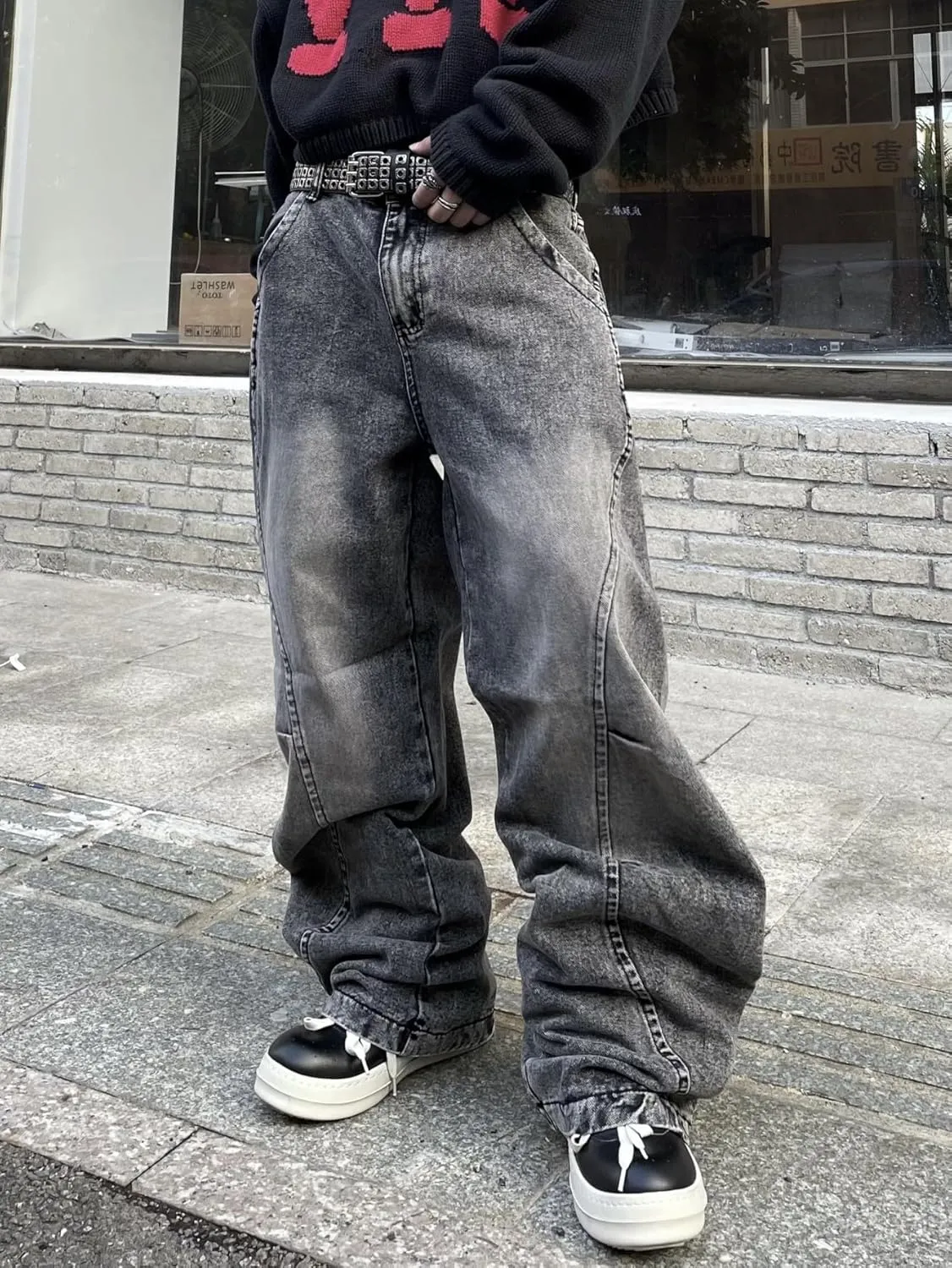 Men's Baggy Jeans Y2K Vintage Wide Leg Denim Pants Hip Hop Extra Loose Skater Jeans Streetwear