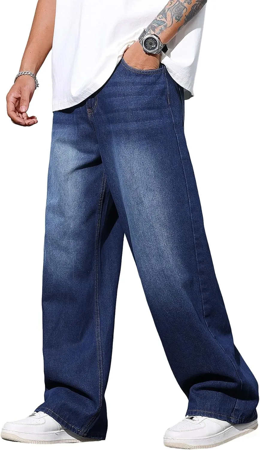 Men's Baggy Jeans Y2K Vintage Wide Leg Denim Pants Hip Hop Extra Loose Skater Jeans Streetwear