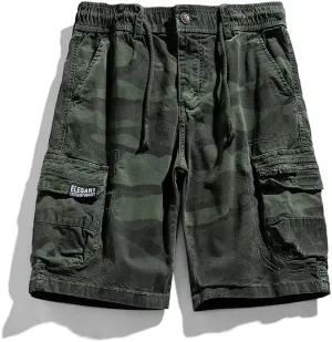 Men's Camouflage Tactical Cargo Shorts Drawstring Relaxed Fit Military Shorts with Multi Pockets