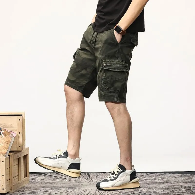 Men's Camouflage Tactical Cargo Shorts Drawstring Relaxed Fit Military Shorts with Multi Pockets