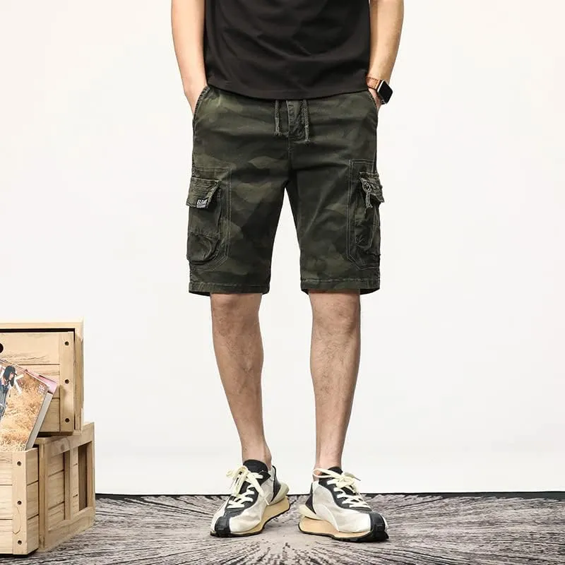 Men's Camouflage Tactical Cargo Shorts Drawstring Relaxed Fit Military Shorts with Multi Pockets