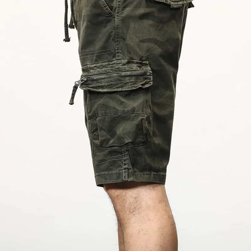 Men's Camouflage Tactical Cargo Shorts Drawstring Relaxed Fit Military Shorts with Multi Pockets