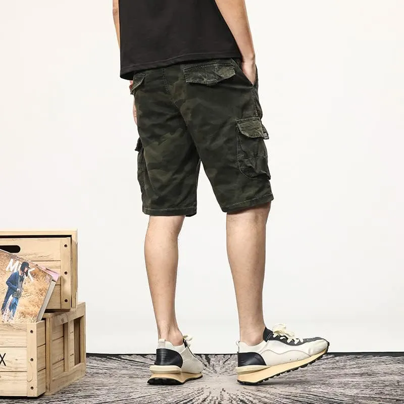 Men's Camouflage Tactical Cargo Shorts Drawstring Relaxed Fit Military Shorts with Multi Pockets