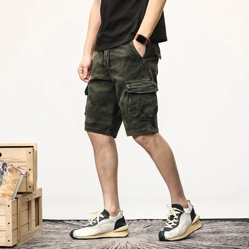 Men's Camouflage Tactical Cargo Shorts Drawstring Relaxed Fit Military Shorts with Multi Pockets