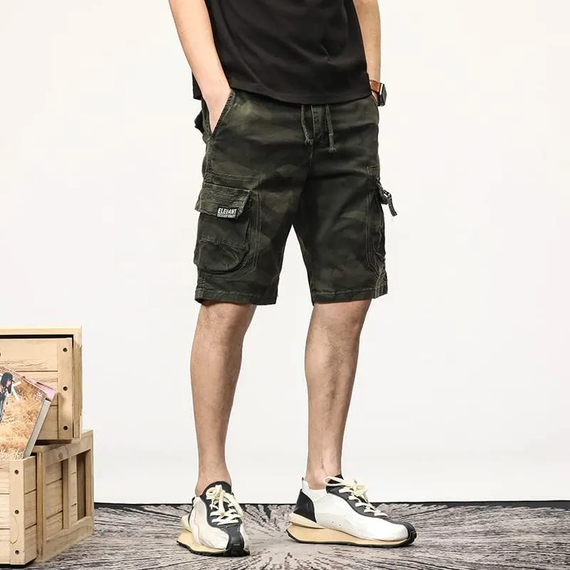 Men's Camouflage Tactical Cargo Shorts Drawstring Relaxed Fit Military Shorts with Multi Pockets