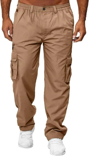 Mens Cargo Pants Casual and Warm Men's Solid Color Work Clothes Pockets and Tactical Pant Hiking Jogger for Men