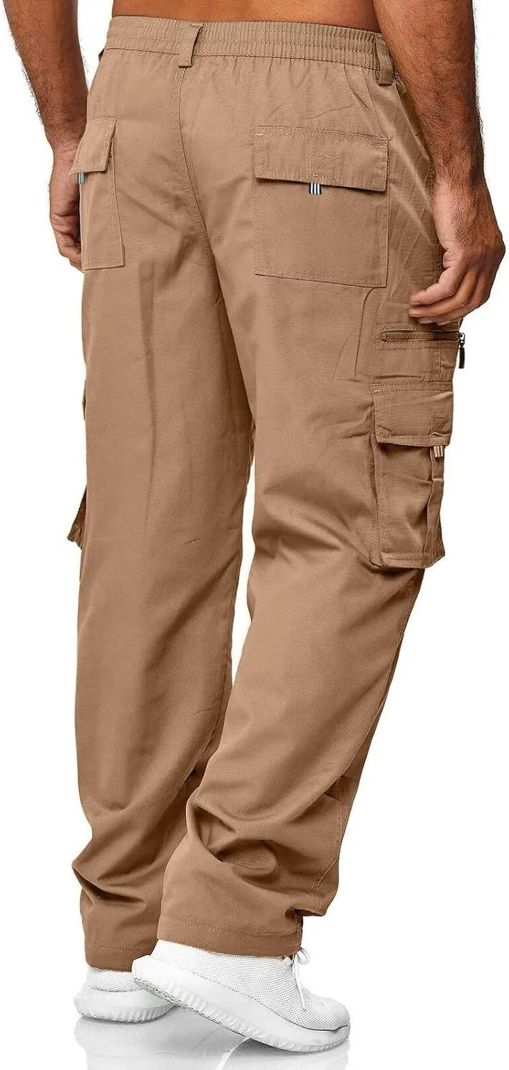 Mens Cargo Pants Casual and Warm Men's Solid Color Work Clothes Pockets and Tactical Pant Hiking Jogger for Men