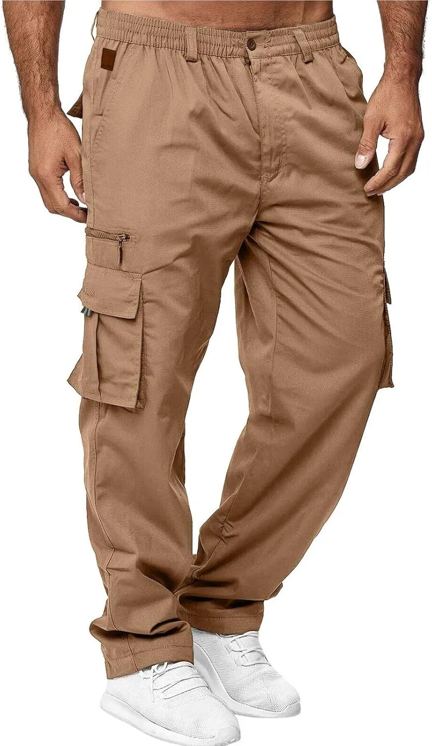 Mens Cargo Pants Casual and Warm Men's Solid Color Work Clothes Pockets and Tactical Pant Hiking Jogger for Men
