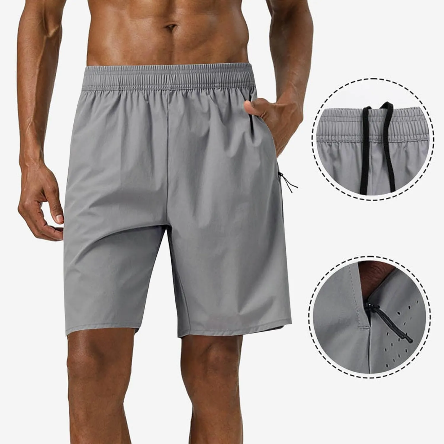 Men's Casual Solid Drawstring Elastic Shorts Summer Fashion Zipper Pocket Pants Comfy Light Ventilate Sport Short