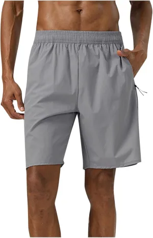 Men's Casual Solid Drawstring Elastic Shorts Summer Fashion Zipper Pocket Pants Comfy Light Ventilate Sport Short