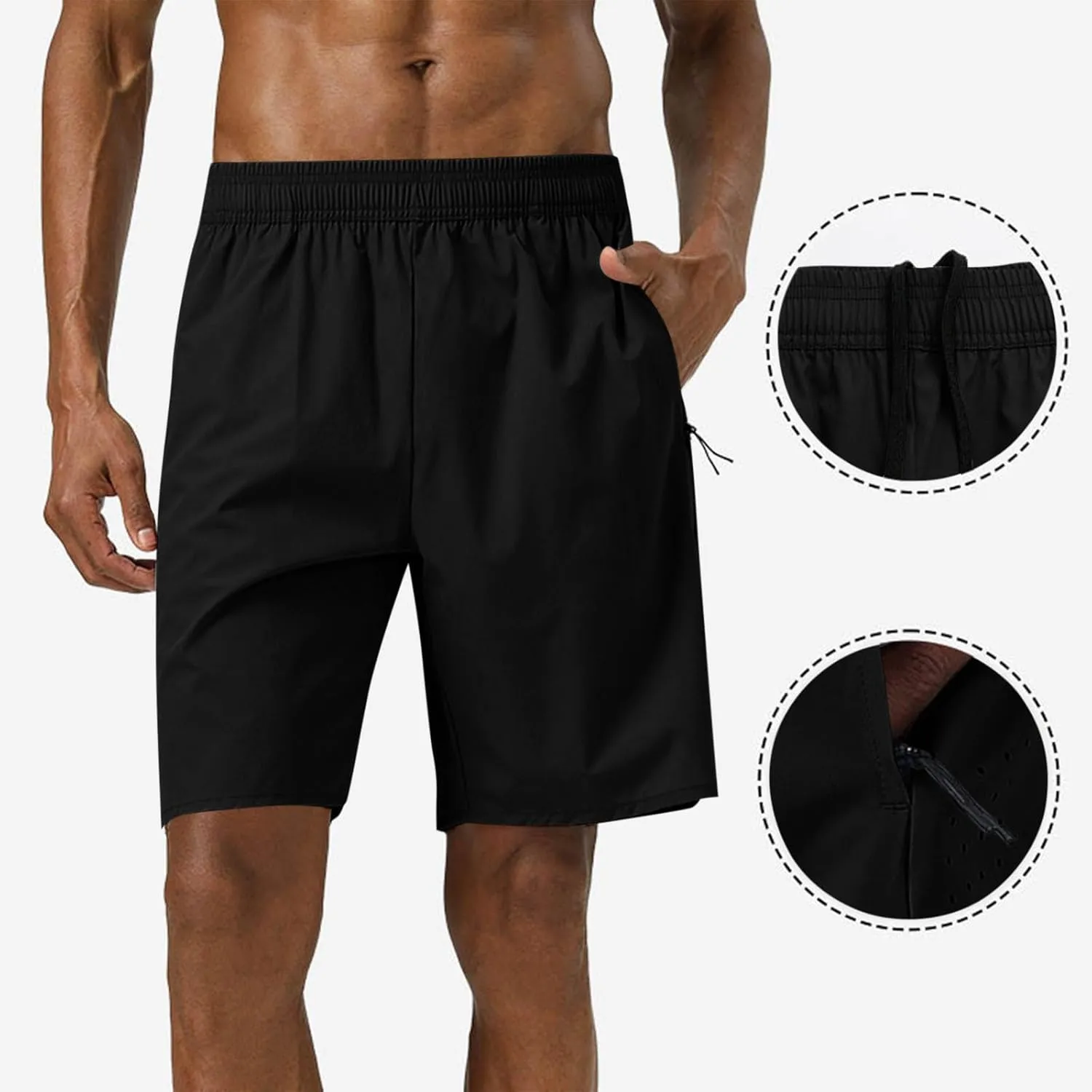 Men's Casual Solid Drawstring Elastic Shorts Summer Fashion Zipper Pocket Pants Comfy Light Ventilate Sport Short