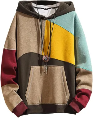 Men's Color Block Hoodie Hip Hop Hooded Streetwear Fashion Sweatshirt Pullover