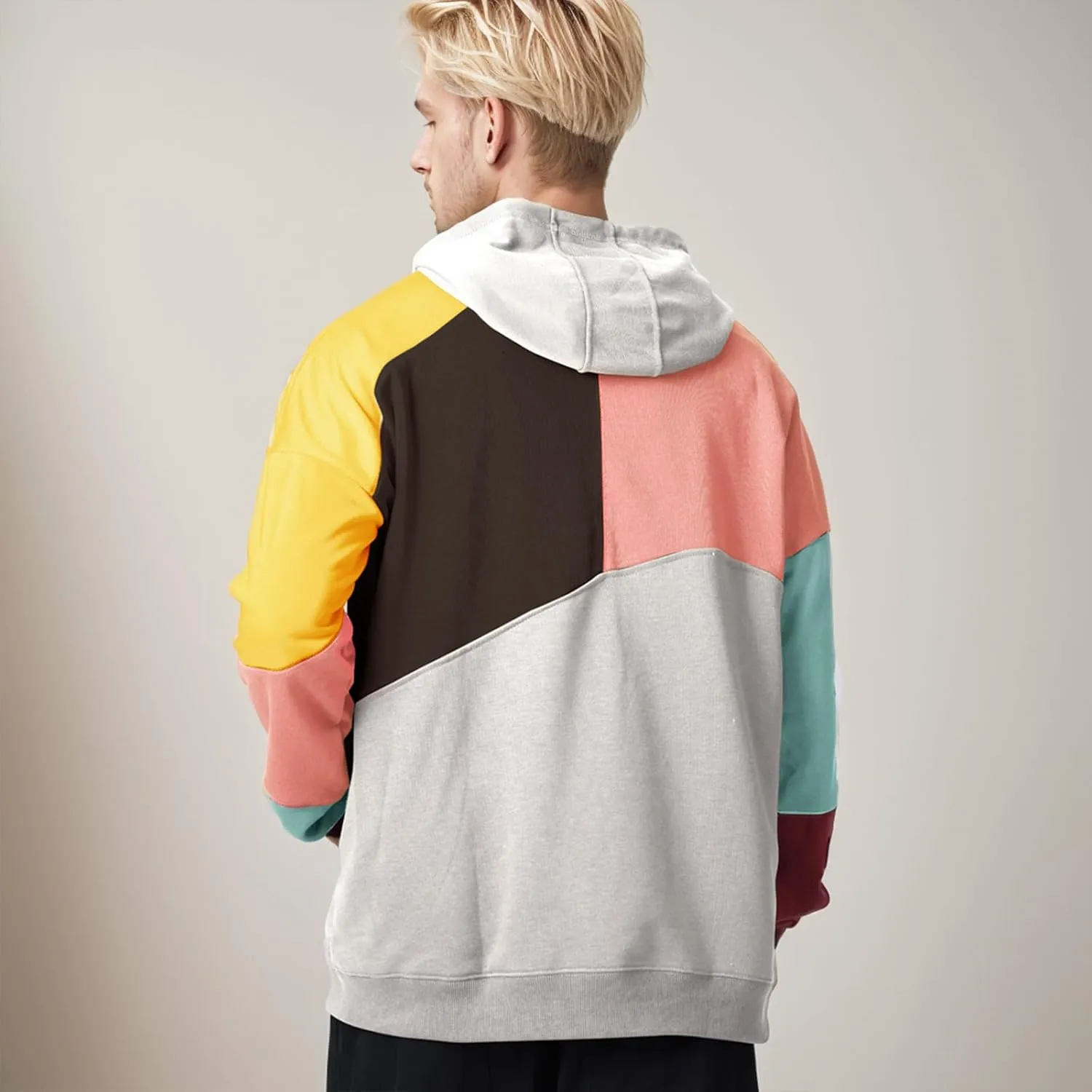 Men's Color Block Hoodie Hip Hop Hooded Streetwear Fashion Sweatshirt Pullover