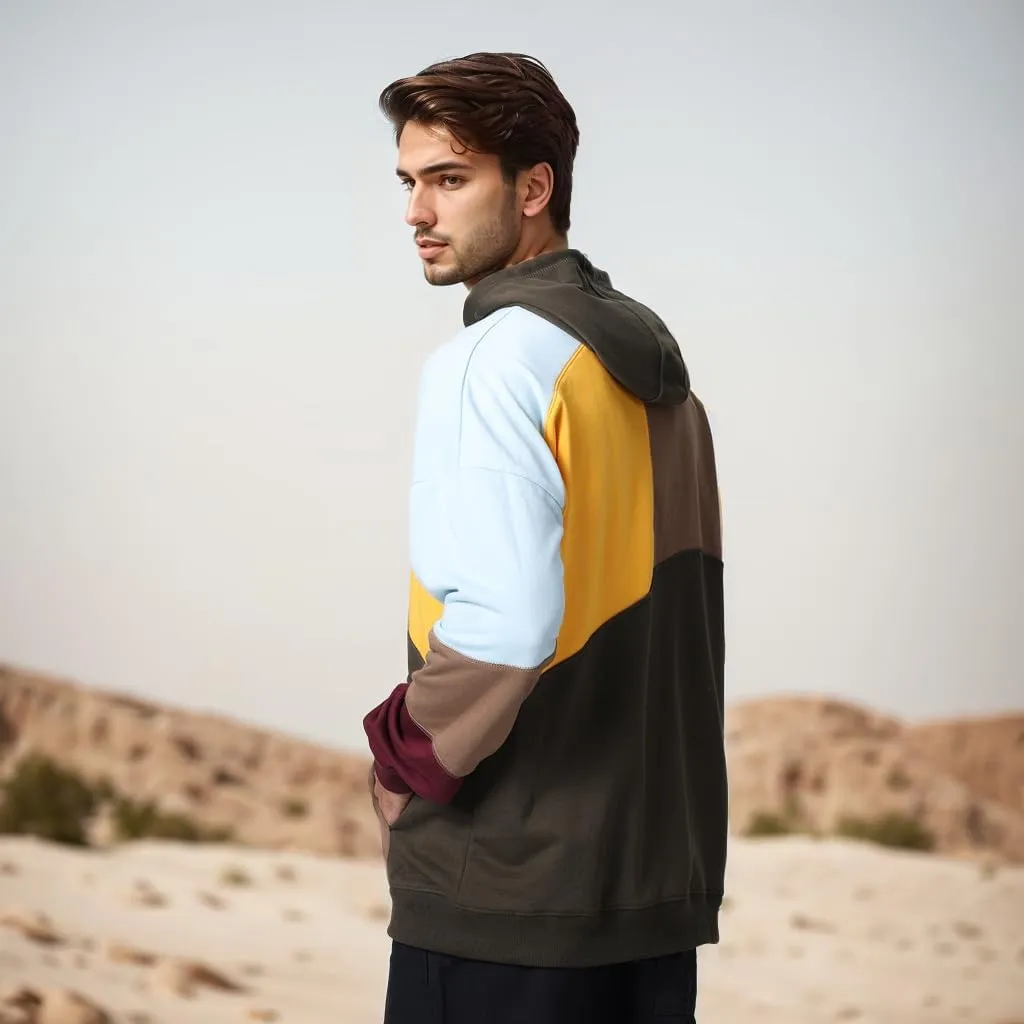 Men's Color Block Hoodie Hip Hop Hooded Streetwear Fashion Sweatshirt Pullover