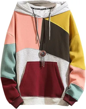 Men's Color Block Hoodie Hip Hop Hooded Streetwear Fashion Sweatshirt Pullover