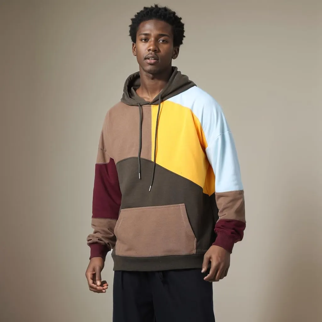 Men's Color Block Hoodie Hip Hop Hooded Streetwear Fashion Sweatshirt Pullover