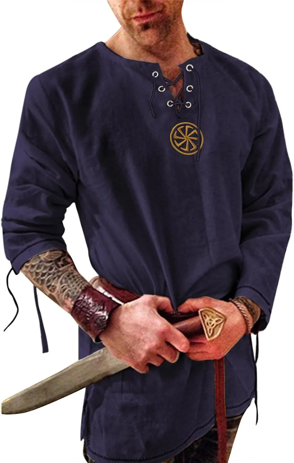 Men's Fashion Cotton Linen Shirt Long Sleeve Solid Color Ethnic Beach Yoga Top