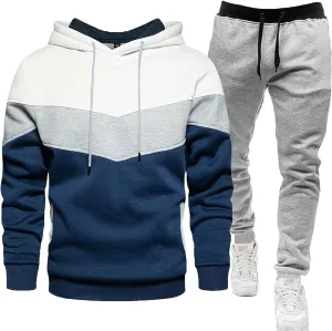 Mens Hooded Tracksuit Color Block Drawstring Long Sleeve Sweatshirt Jogging Pants 2 Piece Athletic Sweatsuit Outfits