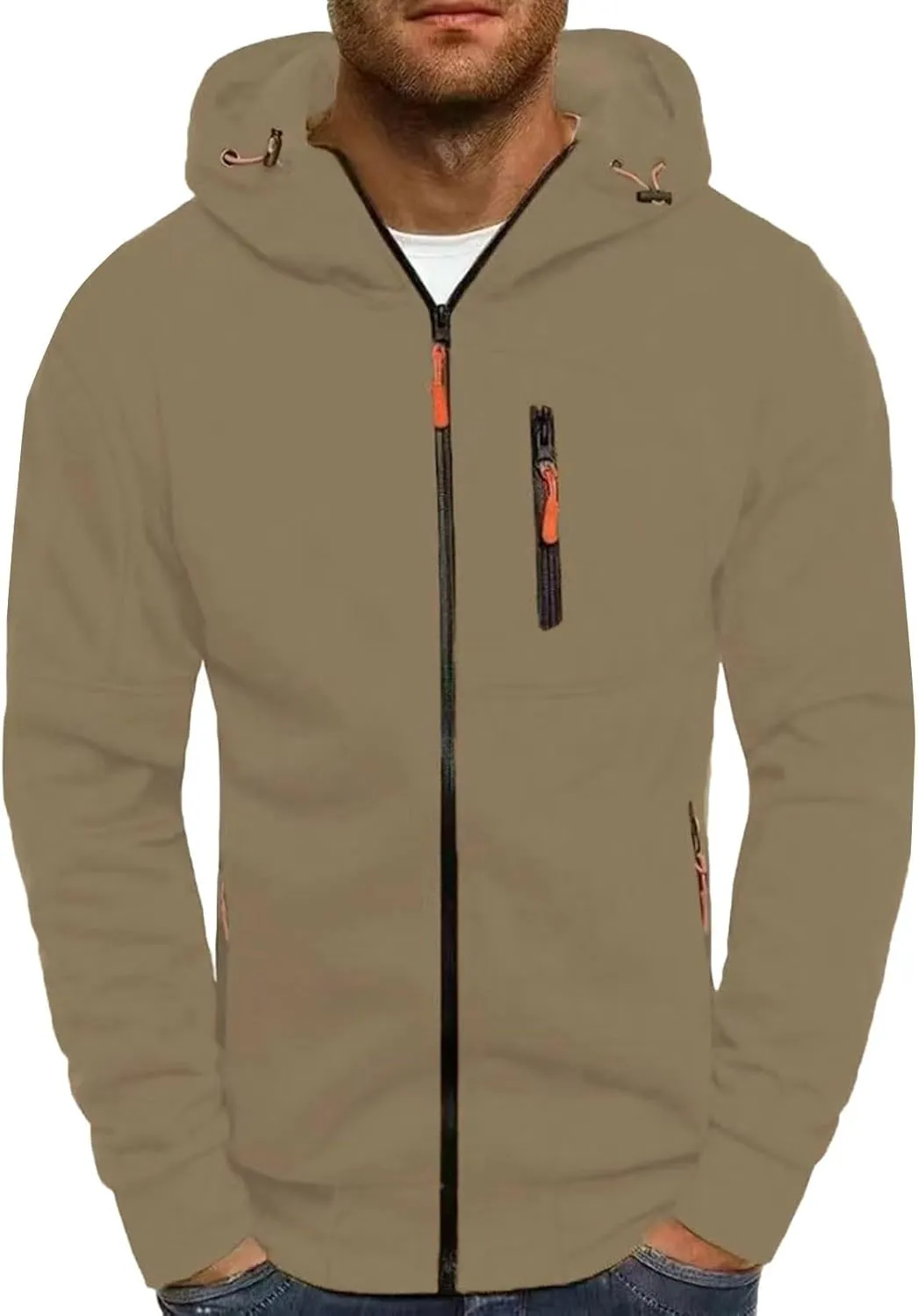 Men's Hoodies Full Zip Casual Cotton Hooded Fleece Drawstring Hoodies Pullover Sweatshirts Casual Long Sleeve Shirts