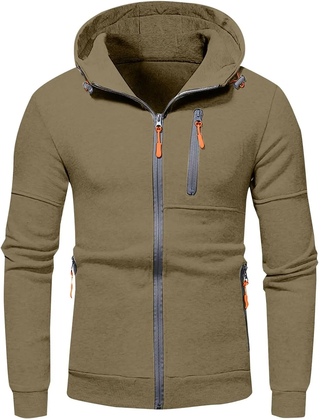 Men's Hoodies Full Zip Casual Cotton Hooded Fleece Drawstring Hoodies Pullover Sweatshirts Casual Long Sleeve Shirts
