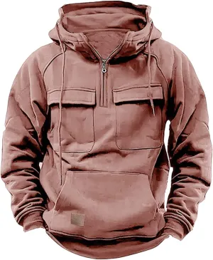 Mens Hoodies Graphic Design Quarter-Zip Drawstring Cargo Tactical Sweatshirts Fashion Long Sleeve Hooded Pullover