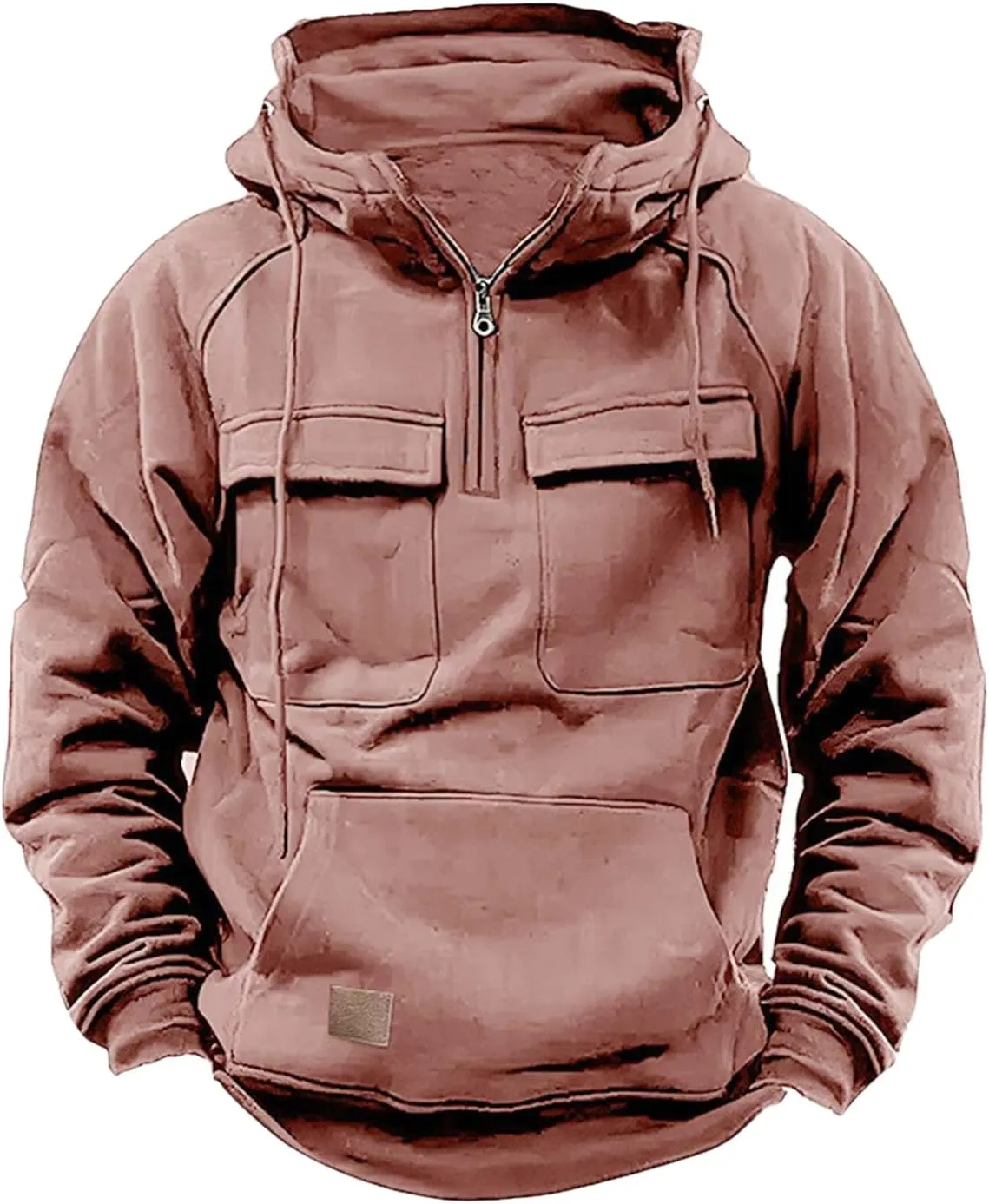 Mens Hoodies Graphic Design Quarter-Zip Drawstring Cargo Tactical Sweatshirts Fashion Long Sleeve Hooded Pullover