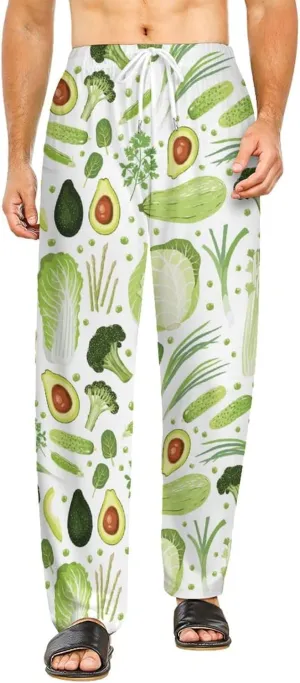 Men's Pajama Bottoms Cute Vegetables Cabbage Green Wide Leg Sleep Pants Drawstring Pockes Elastic Waist