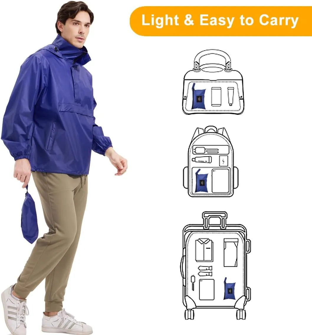 Men's Rain Jacket Waterproof Lightweight Packable Raincoat with Hood for Hiking Travel