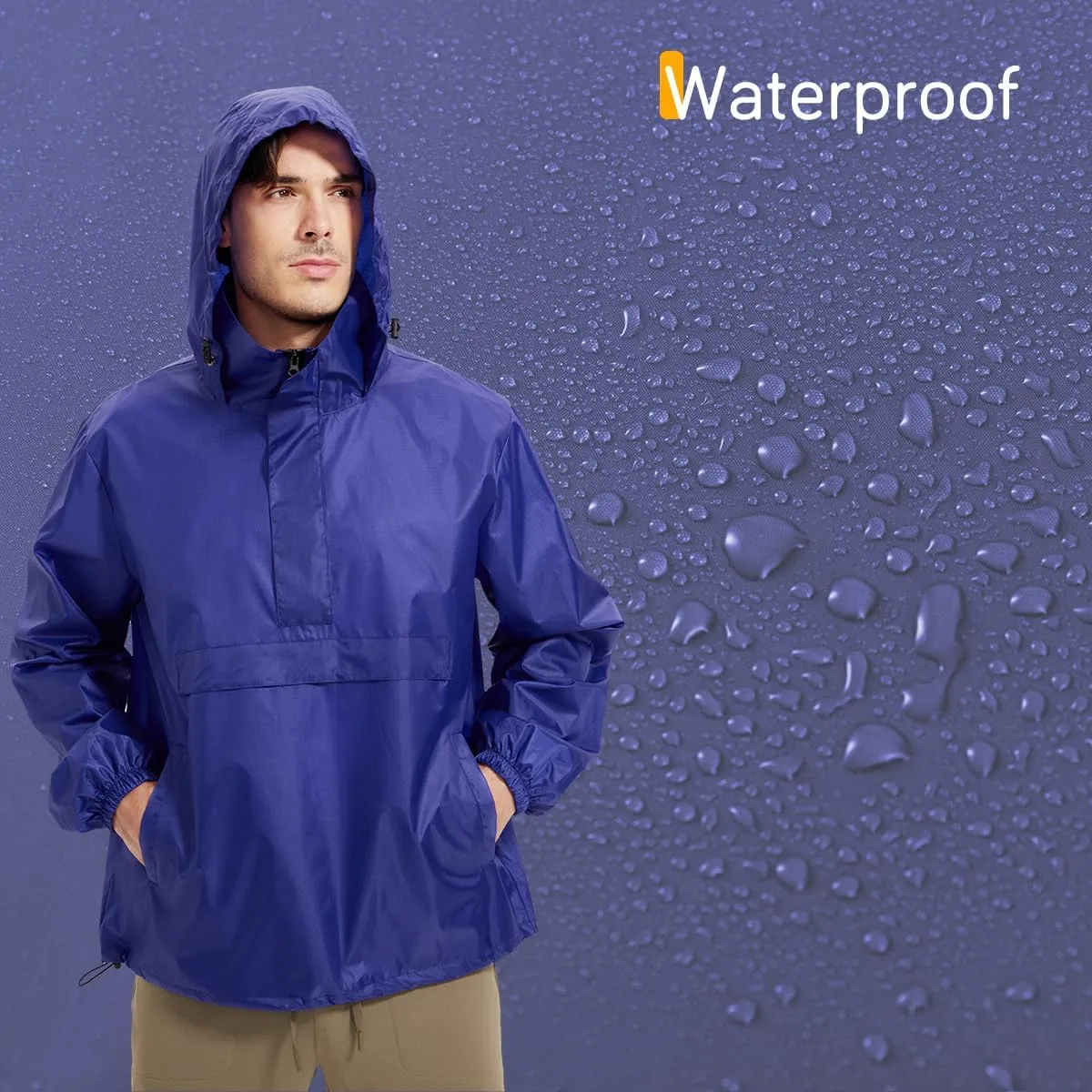 Men's Rain Jacket Waterproof Lightweight Packable Raincoat with Hood for Hiking Travel