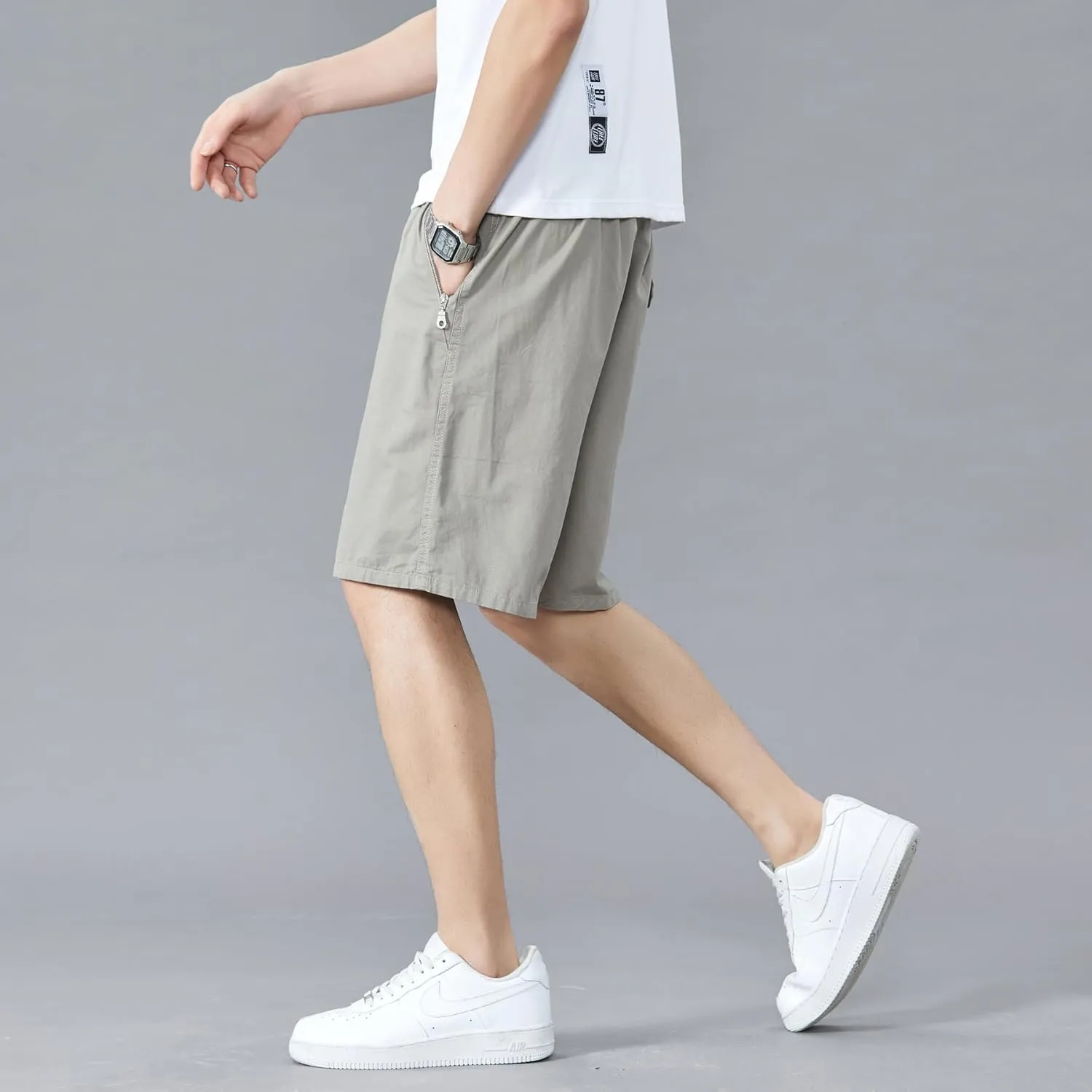 Men's Relaxed Fit Cargo Shorts Solid Cotton Cargo Shorts with Pockets Drawstring Work Shorts for Men