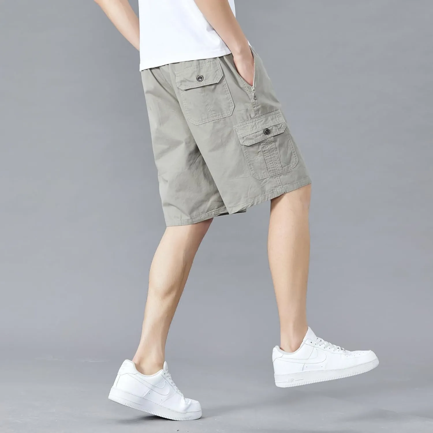 Men's Relaxed Fit Cargo Shorts Solid Cotton Cargo Shorts with Pockets Drawstring Work Shorts for Men