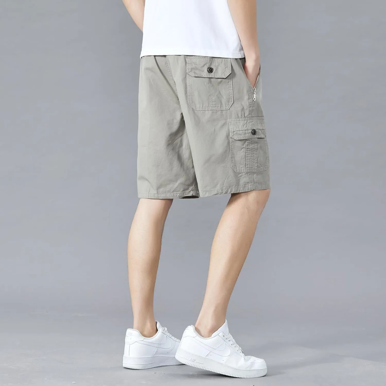 Men's Relaxed Fit Cargo Shorts Solid Cotton Cargo Shorts with Pockets Drawstring Work Shorts for Men