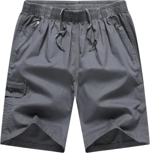 Men's Relaxed Fit Cargo Shorts Solid Cotton Cargo Shorts with Pockets Drawstring Work Shorts for Men
