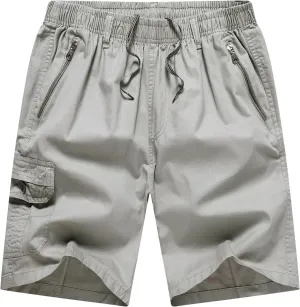 Men's Relaxed Fit Cargo Shorts Solid Cotton Cargo Shorts with Pockets Drawstring Work Shorts for Men