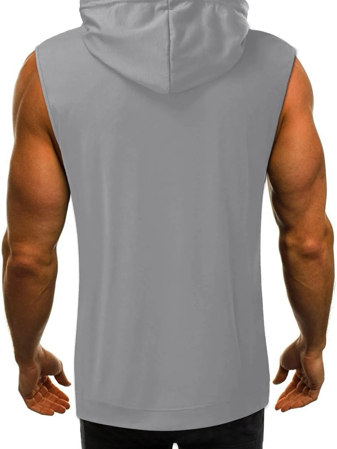 Mens Sleeveless Hoodies Drawstring Lightweight Outdoor Active Tank Tops Solid Color Loose Fashion Casual Versatile Pullover