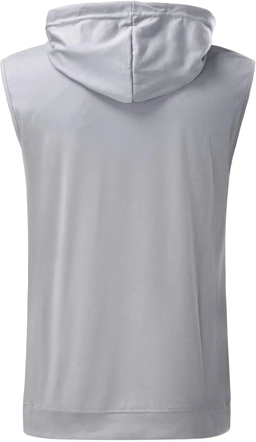 Mens Sleeveless Hoodies Drawstring Lightweight Outdoor Active Tank Tops Solid Color Loose Fashion Casual Versatile Pullover
