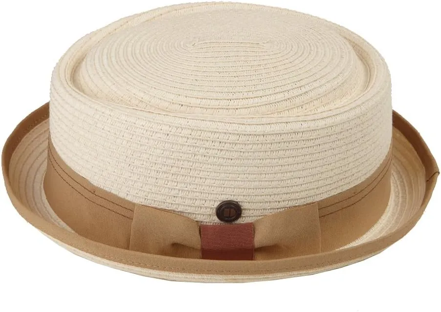Mens Summer Paper Straw Skimpy Brim Retro Porkpie Hat