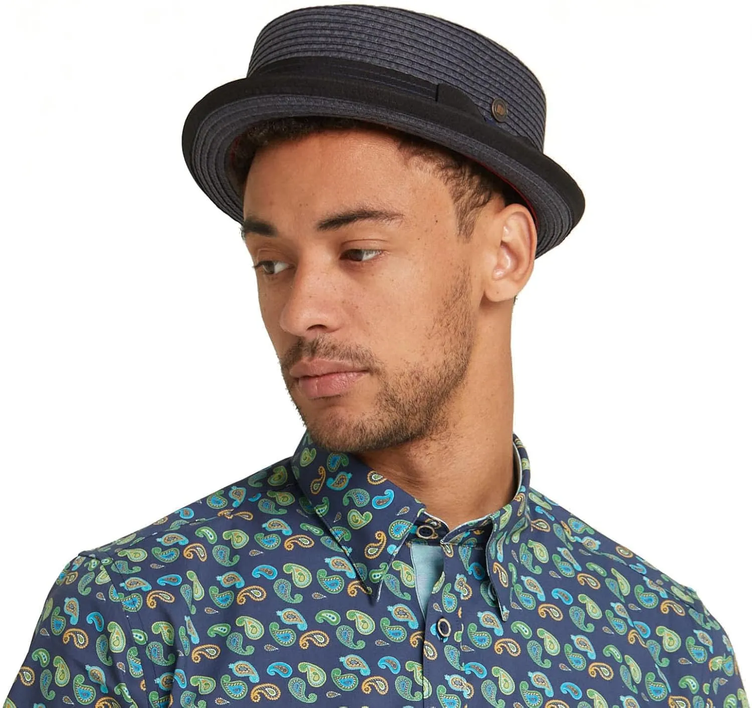 Mens Summer Paper Straw Skimpy Brim Retro Porkpie Hat