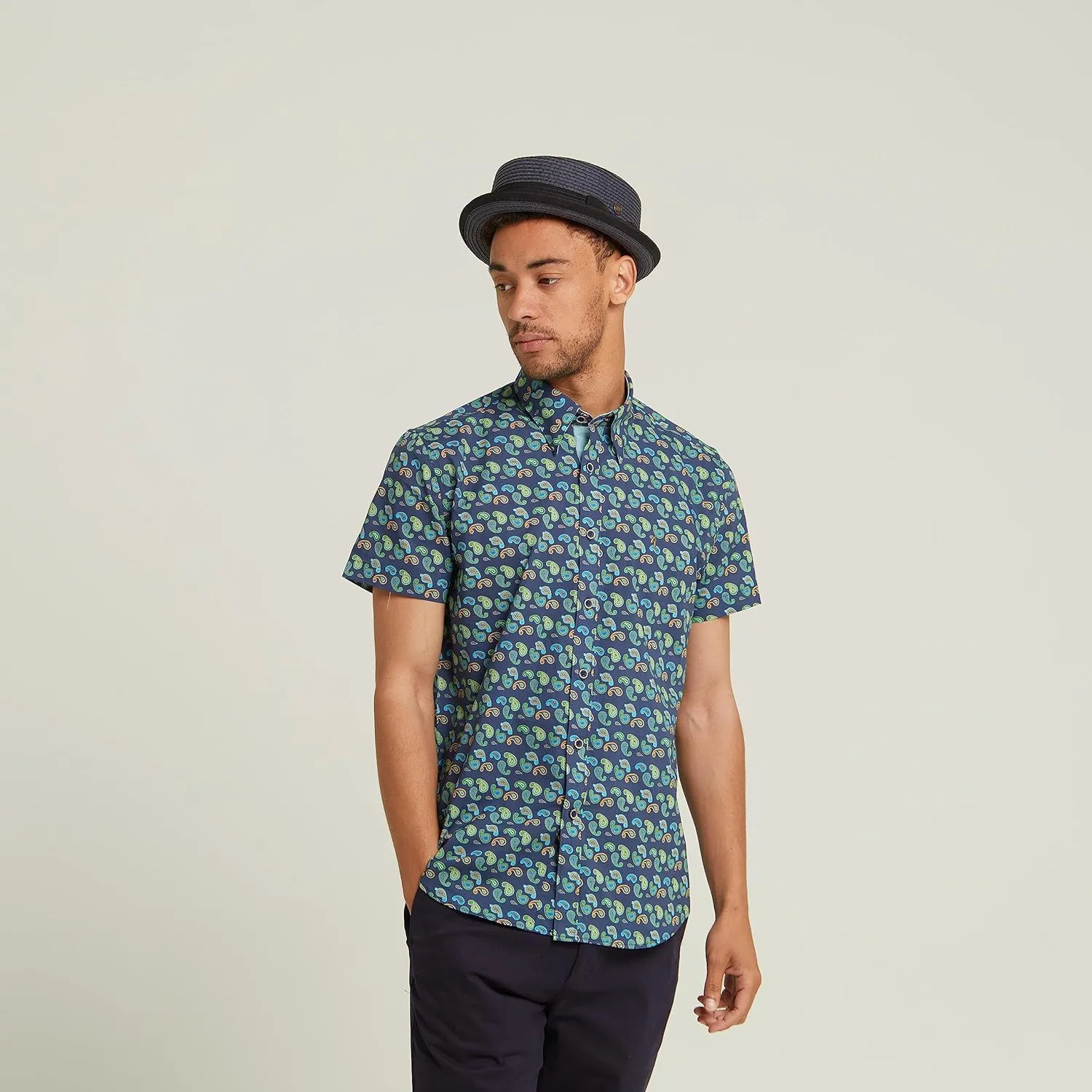 Mens Summer Paper Straw Skimpy Brim Retro Porkpie Hat