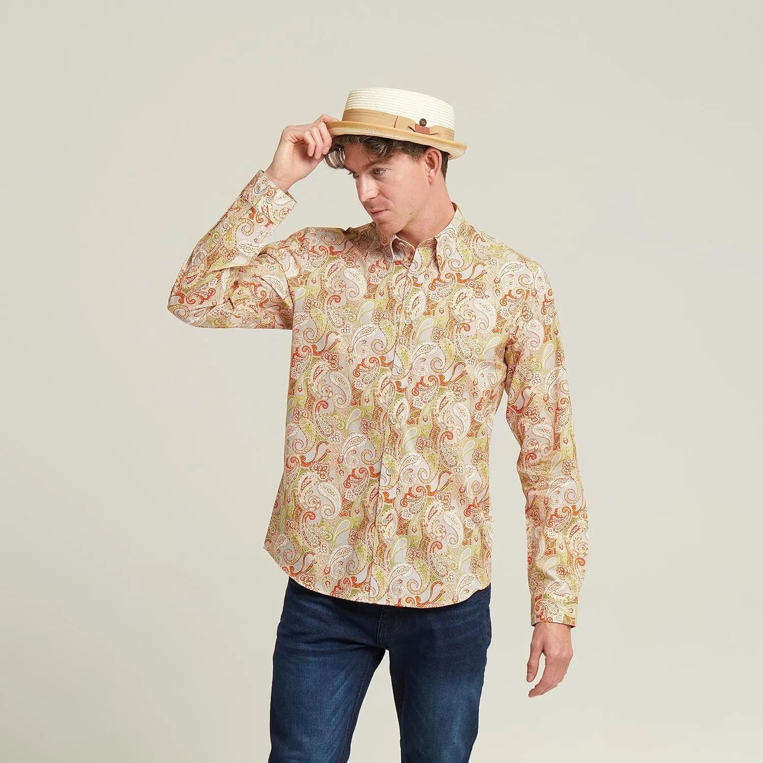 Mens Summer Paper Straw Skimpy Brim Retro Porkpie Hat
