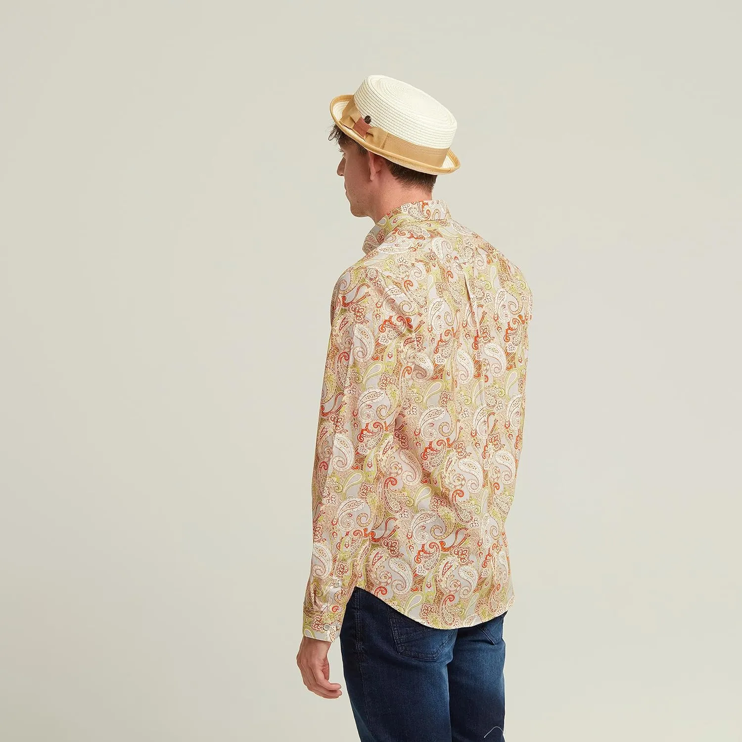 Mens Summer Paper Straw Skimpy Brim Retro Porkpie Hat