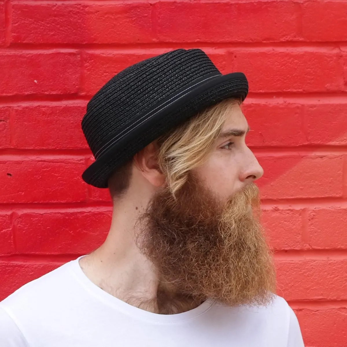 Mens Summer Paper Straw Skimpy Brim Retro Porkpie Hat